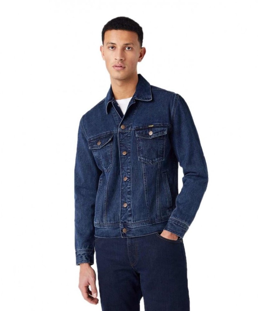 Herren Wrangler Jacken | Wrangler Jeansjacke Aus Bio-Baumwolle In Coalblue Stone