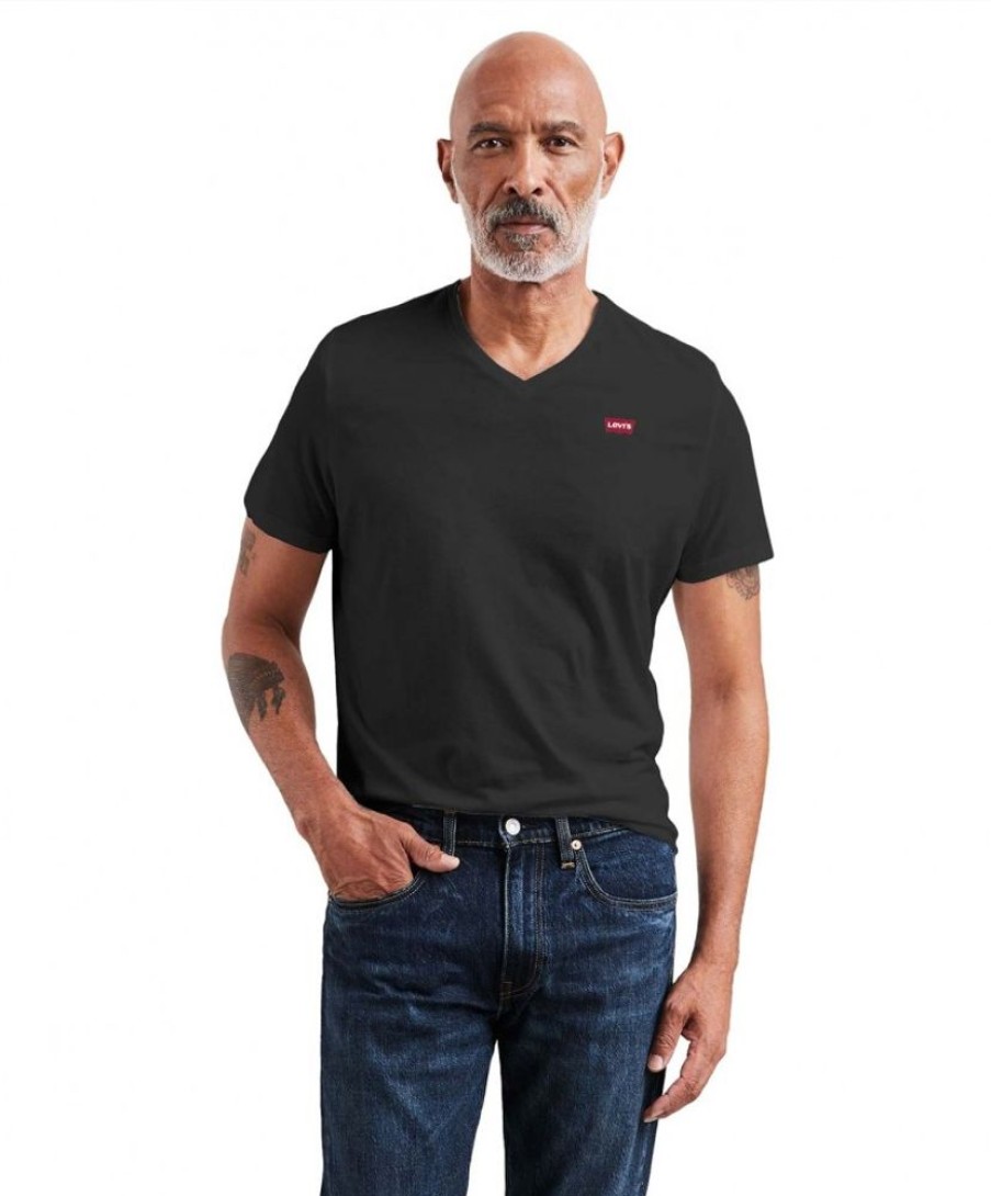 Herren Levis Shirts | Levis Herren T-Shirt V-Neck Housemark In Schwarz