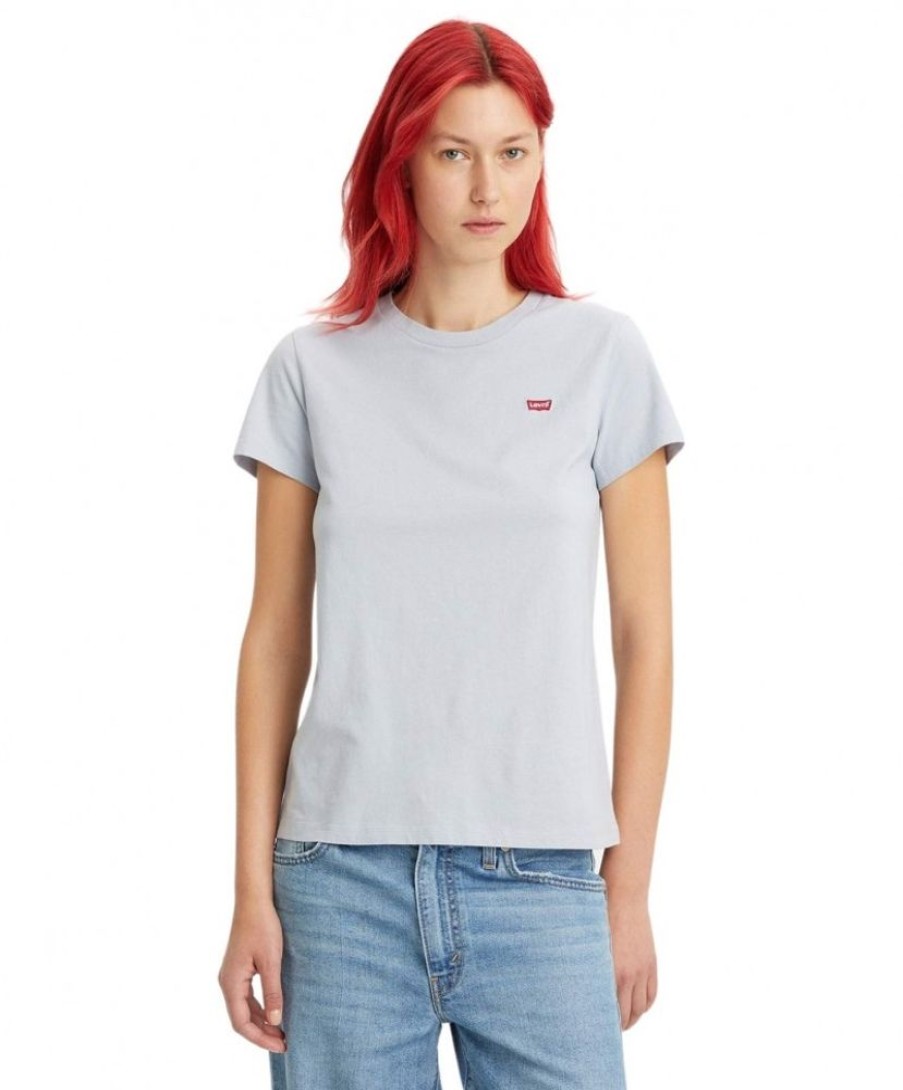 Damen Levis Shirts | Levi'S T-Shirt Perfect Tee Mit Logo-Aufnaher In Hellblau