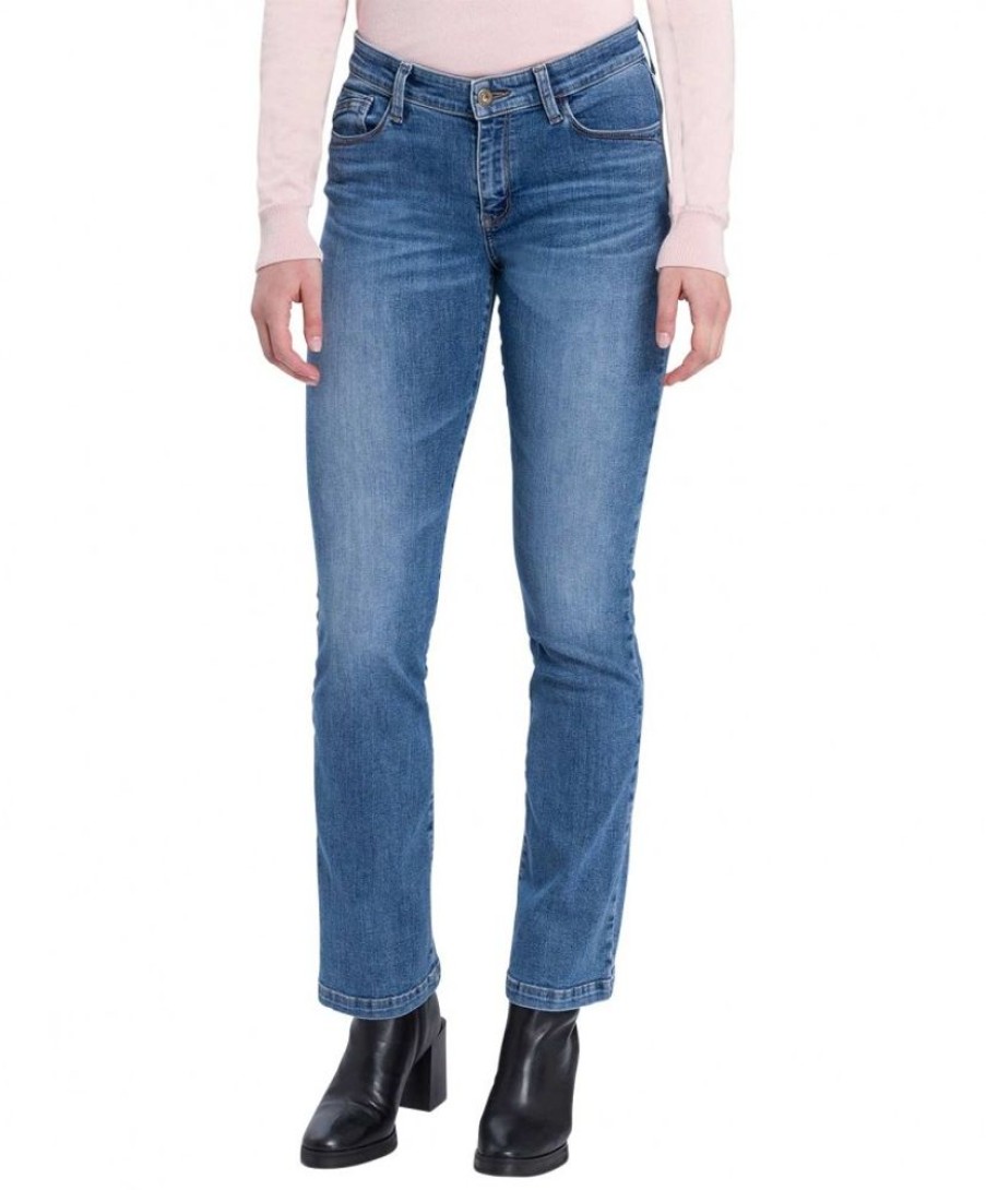 Damen Cross Bootcut | Cross Jeans Bootcut Lauren Mit High Waist In Mittelblau