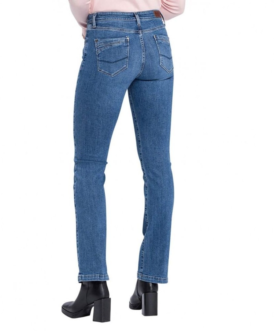 Damen Cross Bootcut | Cross Jeans Bootcut Lauren Mit High Waist In Mittelblau