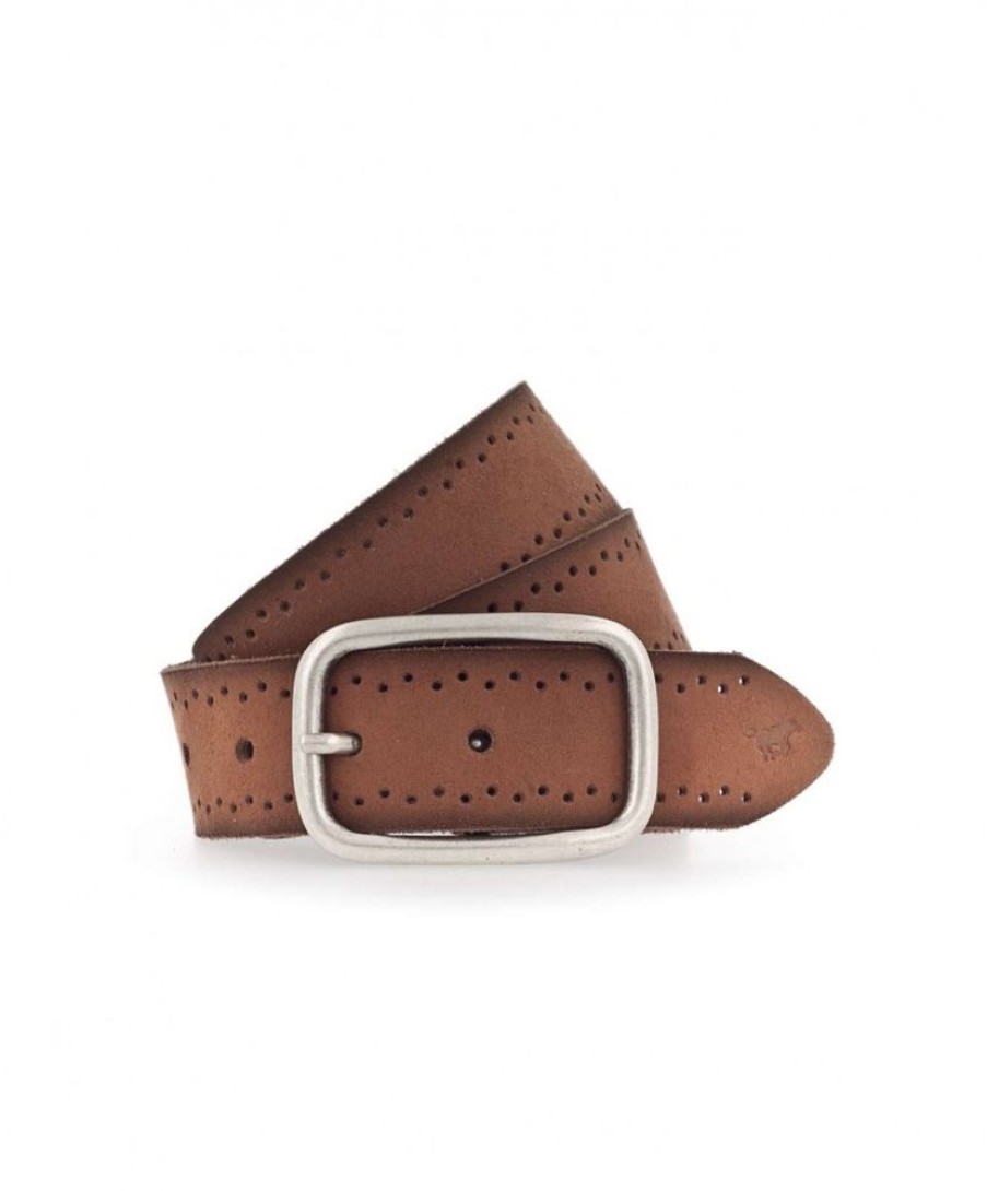 Damen Mustang Gurtel | Mustang Ledergurtel Mit Lochstanzung In Cognac