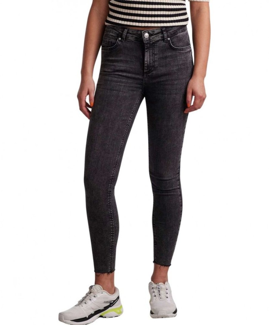 Damen Pieces Skinny | Pieces Delly Jeans Skinny Mit Cropped-Style In Dunkelgrau