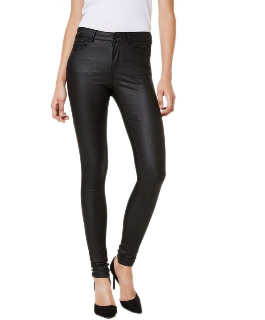 Damen Vero Moda Skinny | Vero Moda Coated Jeans Skinny Fit Seven In Schwarz