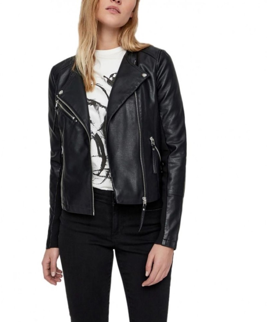 Damen Vero Moda Jacken | Vero Moda Bikerjacke Khloefavo In Schwarzer Lederoptik