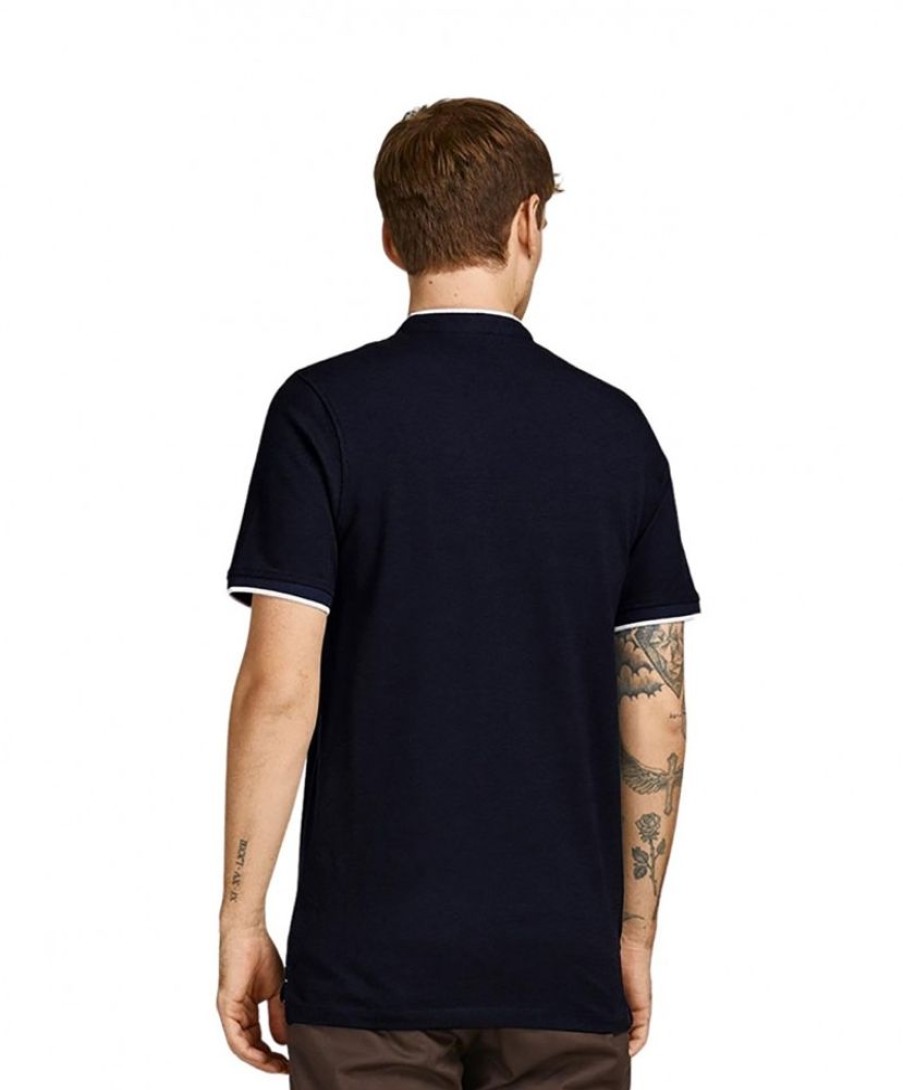 Herren Jack & Jones Shirts | Jack & Jones Poloshirt Paulos In Dunkelblau Mit Mao Kragen