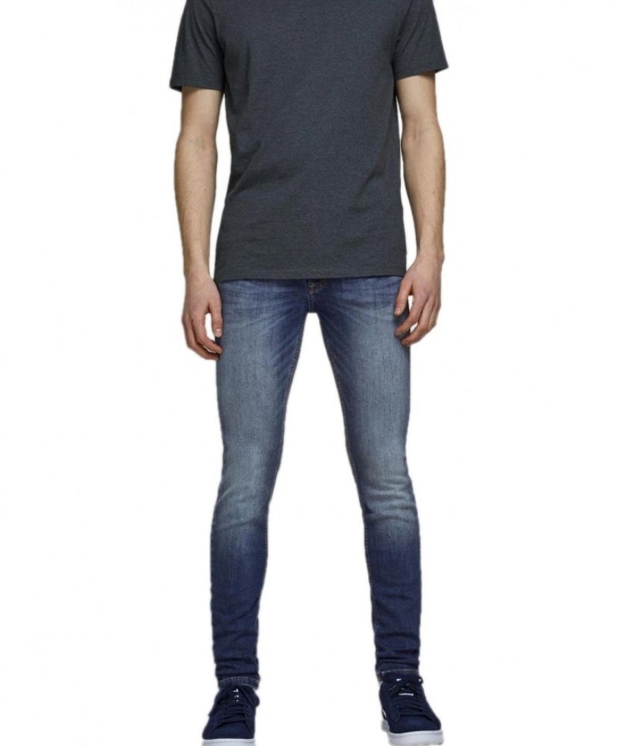 Herren Jack & Jones Skinny Fit | Jack & Jones Jeans Skinny Fit Liam In Mittelblauem Used-Look