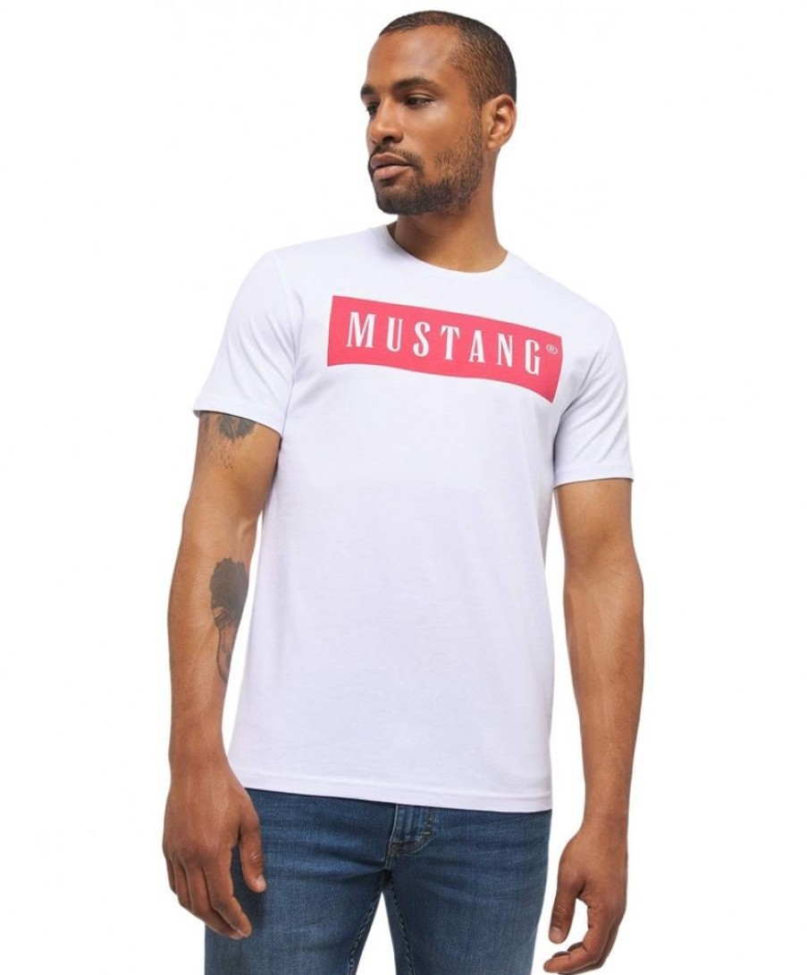 Herren Mustang Shirts | Mustang Printshirt Logo Tee Aus Reiner Baumwolle