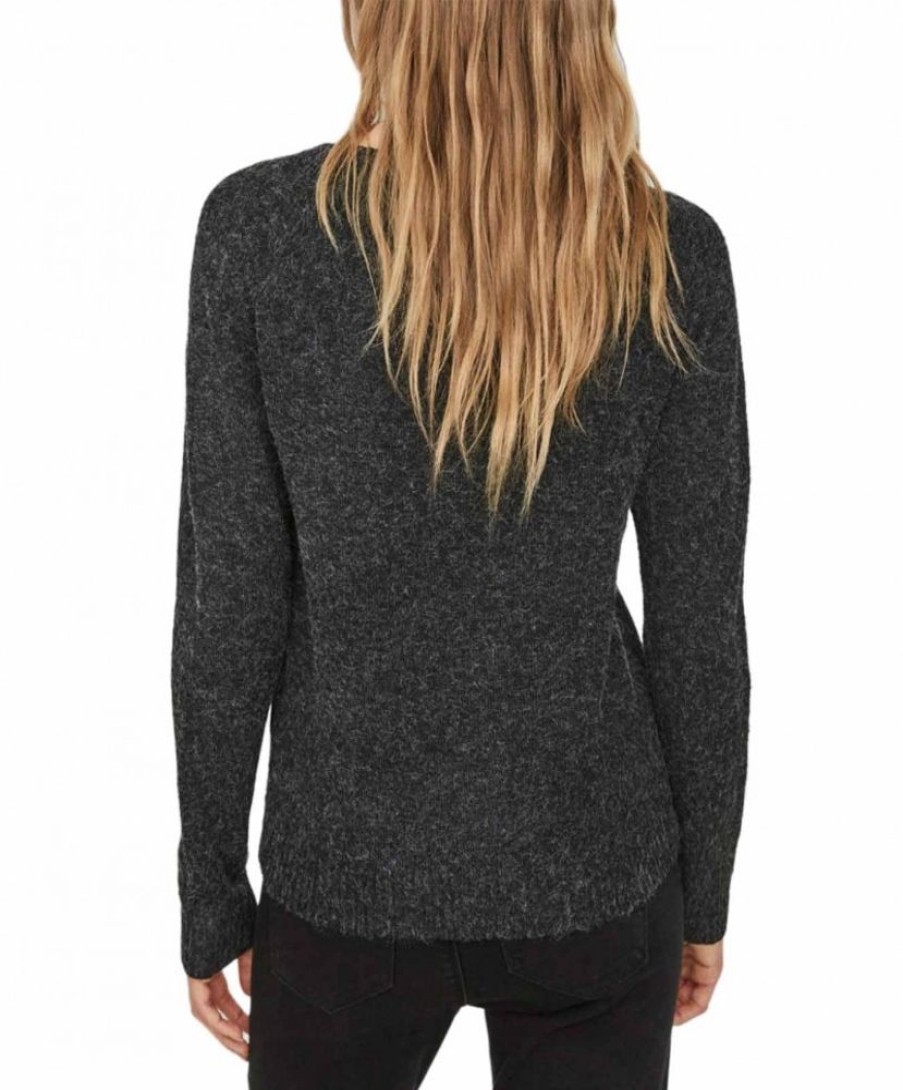 Damen Vero Moda Pullover | Vero Moda Doffy - Schwarzer Strickpullover Mit Rundhals