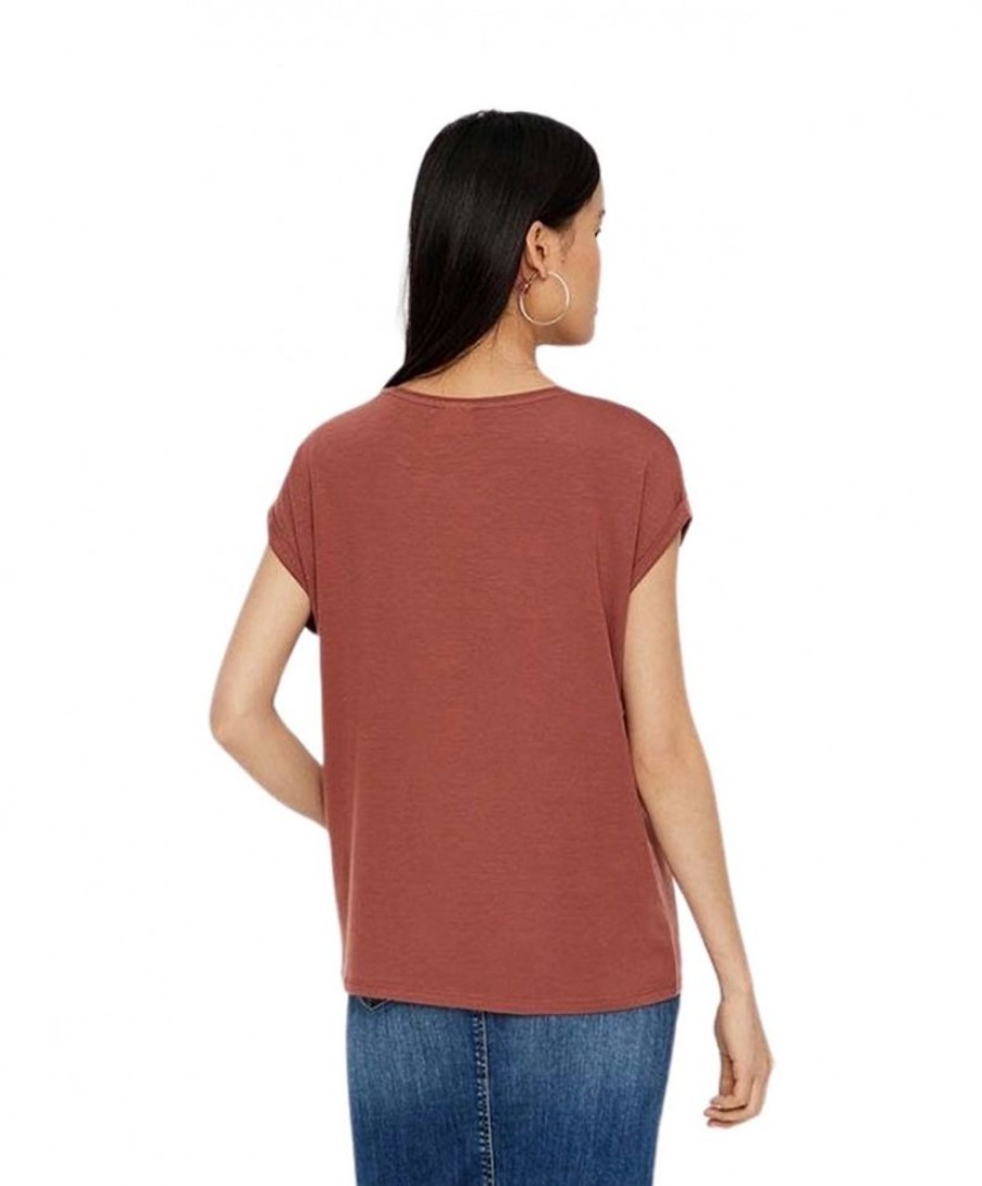 Damen Vero Moda Shirts | Vero Moda Basic T-Shirt Ava Mit Flugelarmeln In Hellbraun