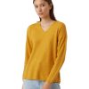 Damen Vero Moda Pullover | Vero Moda Strickpullover Crewlefile Mit V-Neck In Golden Yellow