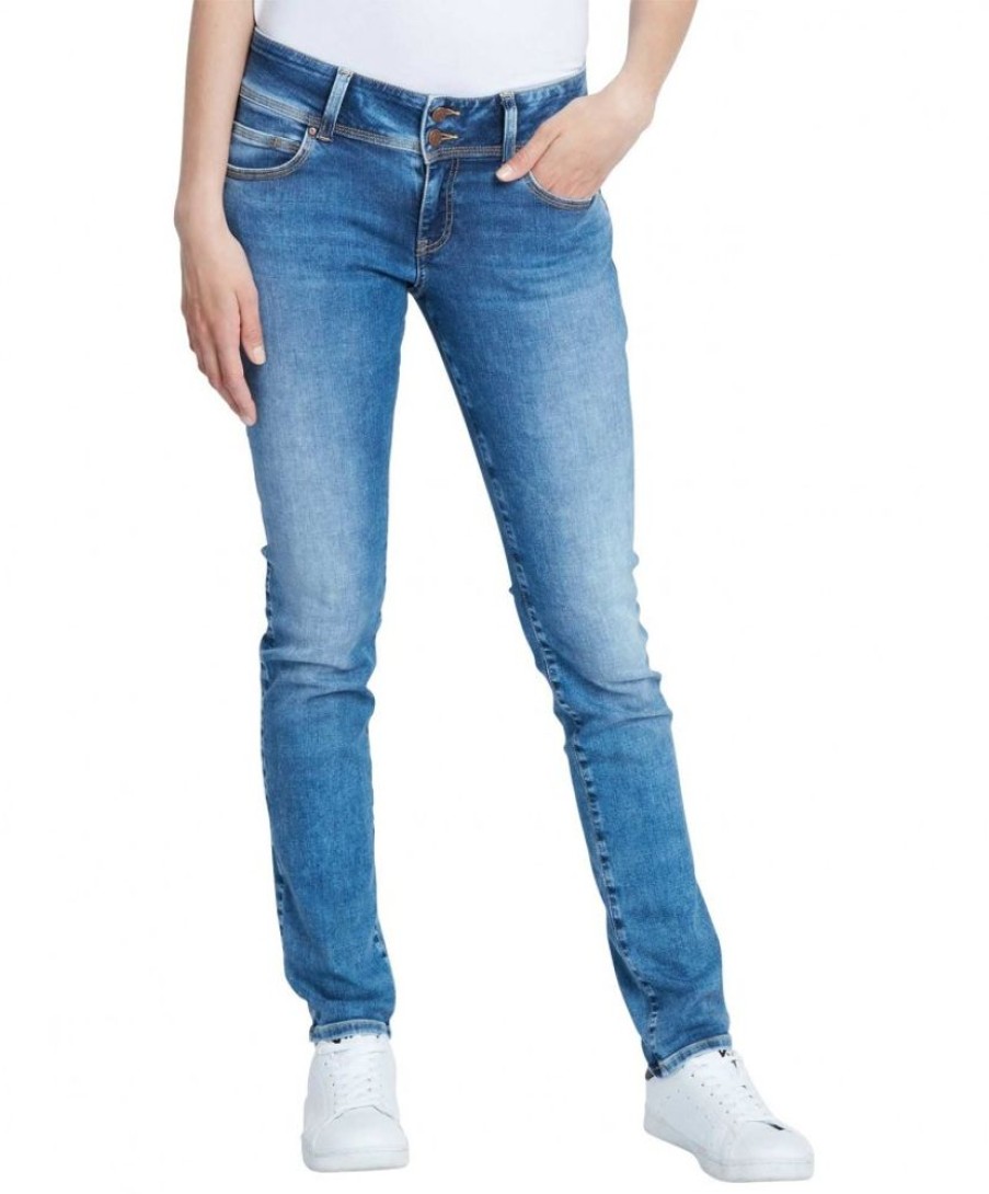 Damen Cross Regular | Cross Jeans Regular Fit Loie In Blau Mit Doppelknopf