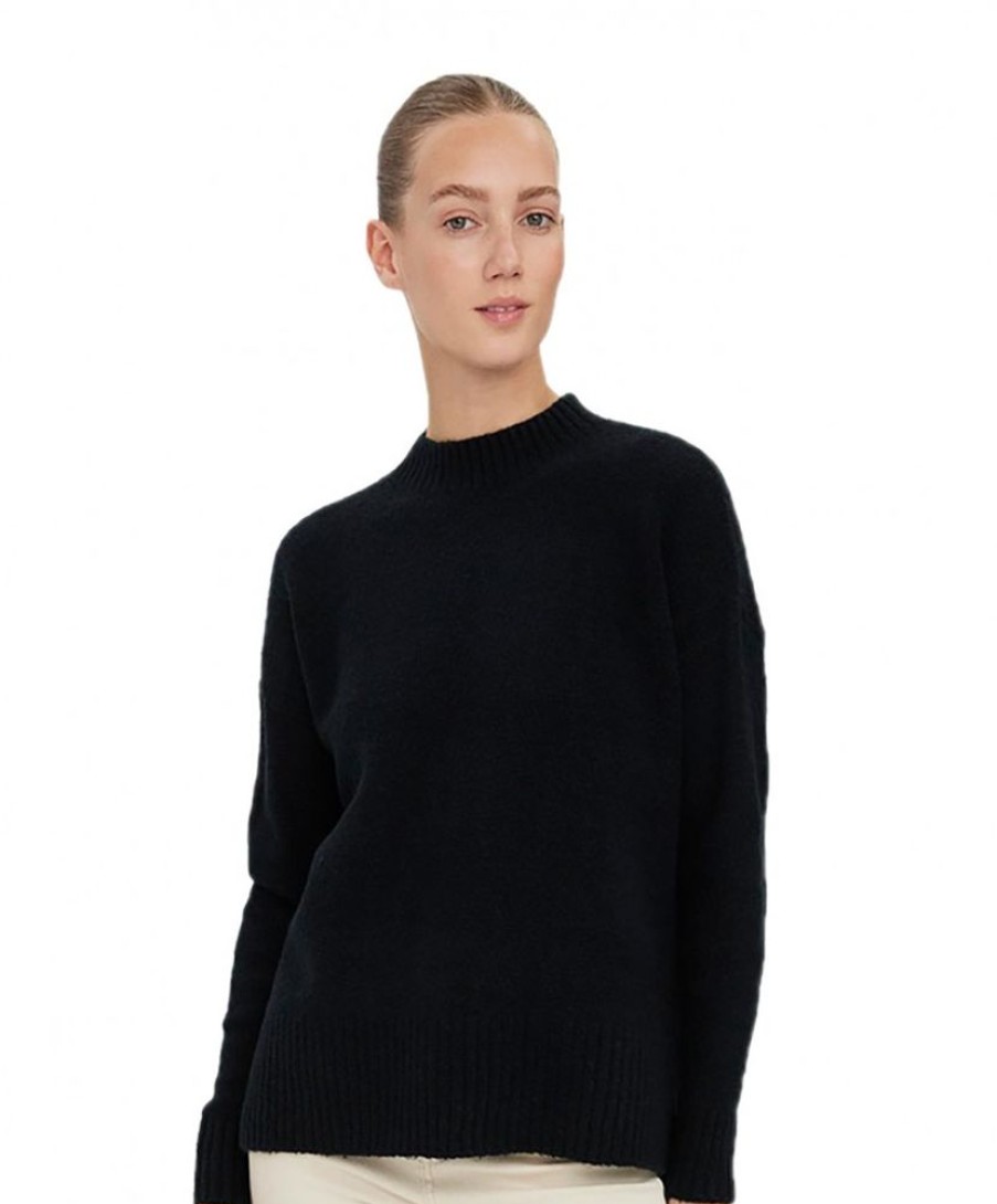 Damen Vero Moda Pullover | Vero Moda Strickpullover Lefile Mit Hohem Kragen In Schwarz