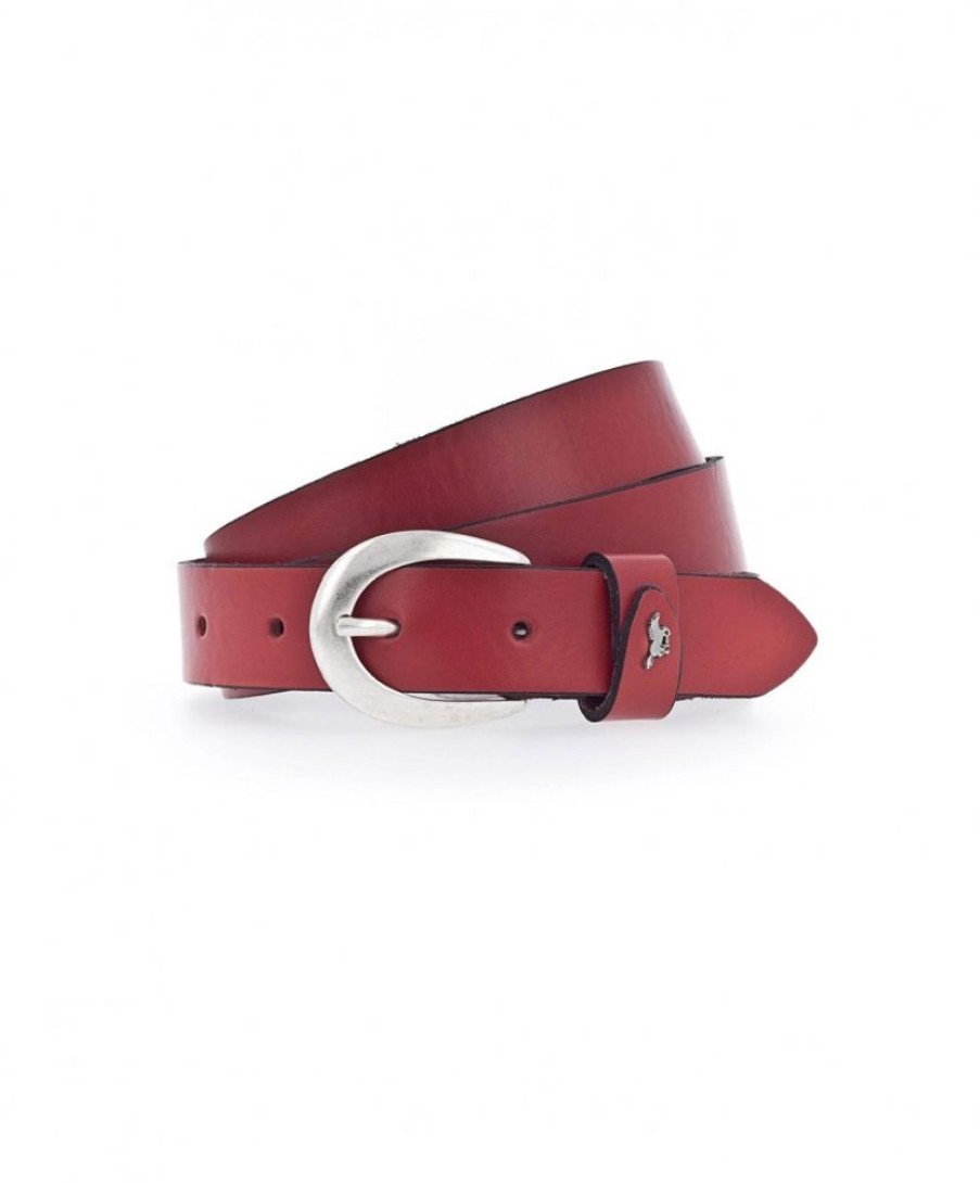 Damen Mustang Gurtel | Mustang Damen Ledergurtel In Rot Mit Metall-Logo