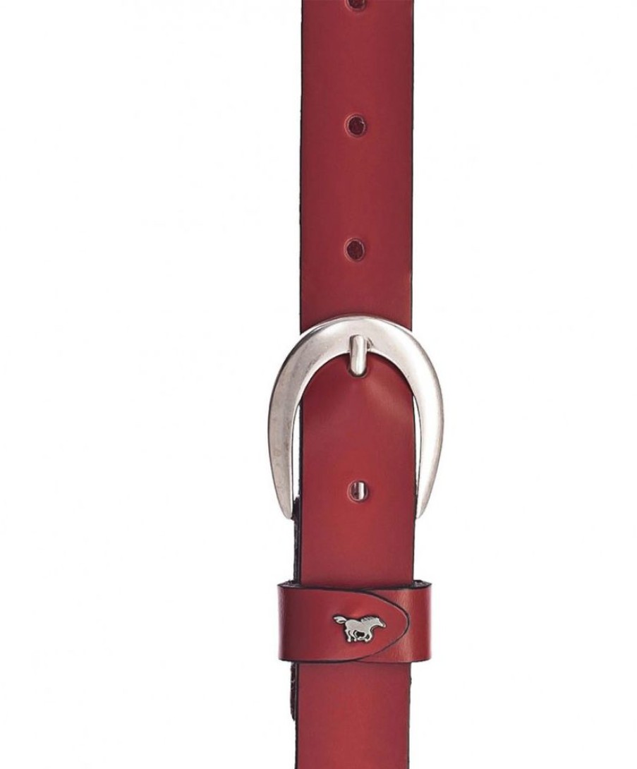 Damen Mustang Gurtel | Mustang Damen Ledergurtel In Rot Mit Metall-Logo