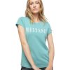 Damen Mustang Shirts | Mustang Print Shirt Alina C Mit Schriftzug In Hellgrun