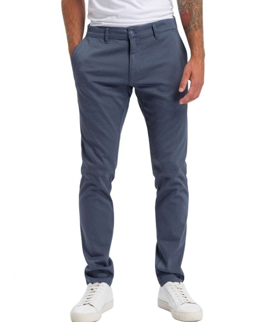 Herren Cross Chinohosen | Cross Chino-Hose Im Tapered Fit In Blauer Struktur-Optik