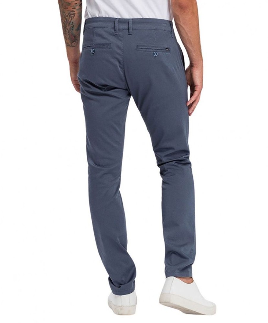 Herren Cross Chinohosen | Cross Chino-Hose Im Tapered Fit In Blauer Struktur-Optik