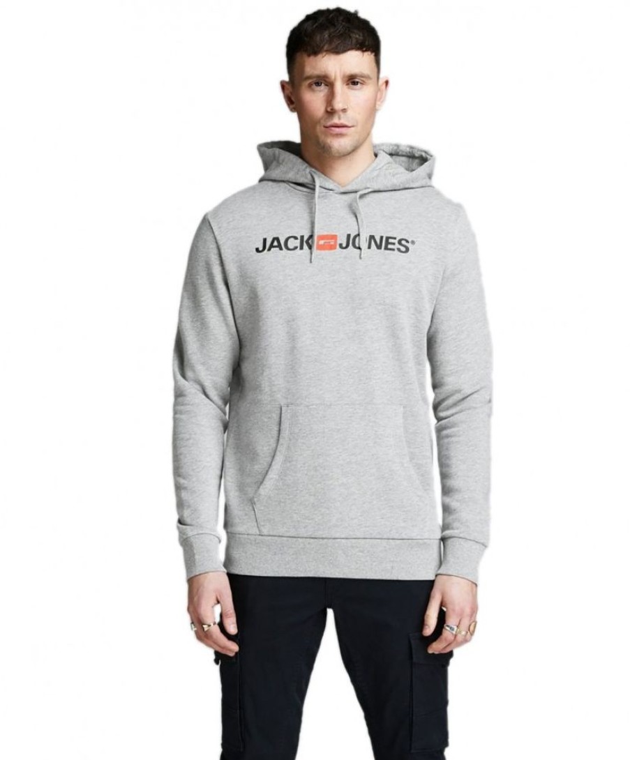 Herren Jack & Jones Pullover | Jack & Jones Logo Sweatshirt Mit Kapuze In Light Grey