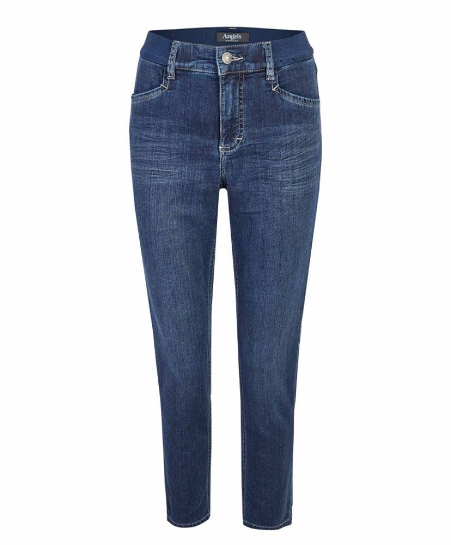 Damen Angels Slim Fit | Angels Ornella Jeans Mit 7/8- Lange In Blauer Used Optik