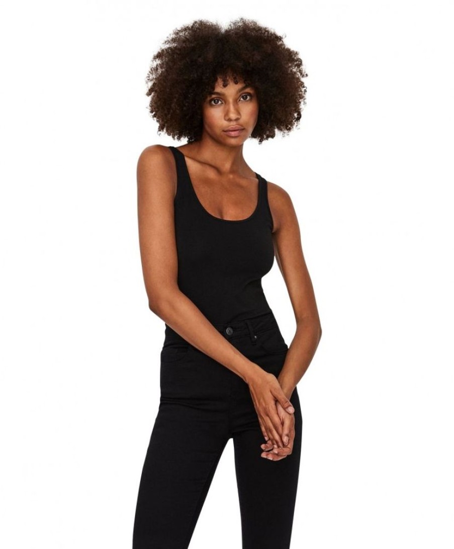 Damen Vero Moda Shirts | Vero Moda Langes Tank-Top Maxi In Schwarzem Black