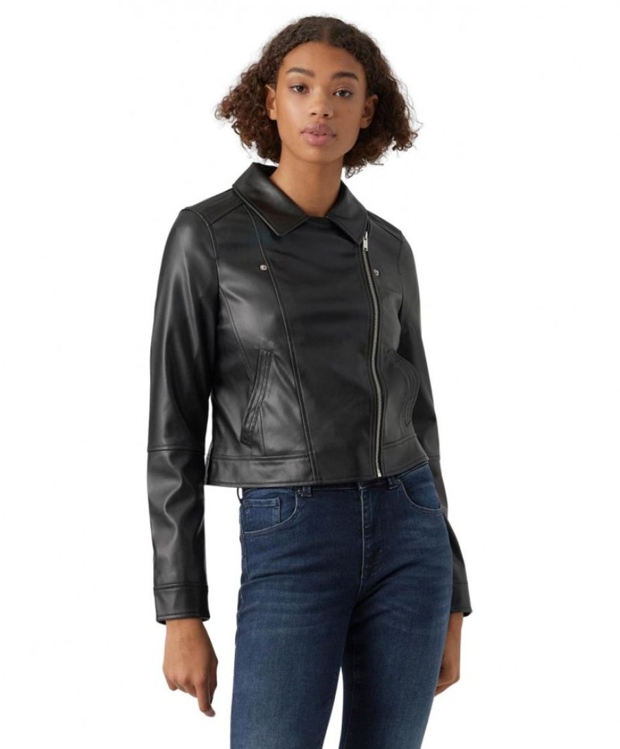 Damen Vero Moda Jacken | Vero Moda Bikerjacke Bella Aus Lederimitat In Schwarz