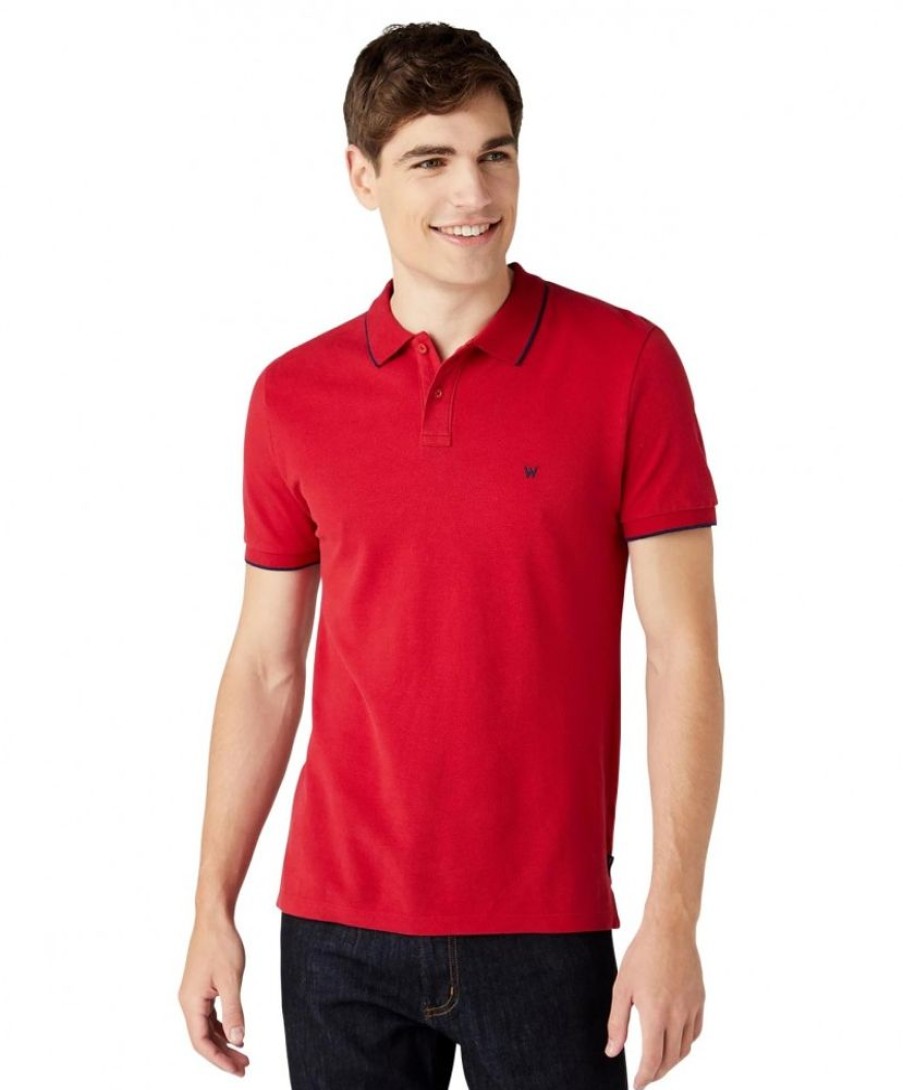 Herren Wrangler Shirts | Wrangler Shirt Pique Polo In Rot Mit Kleinem Logo