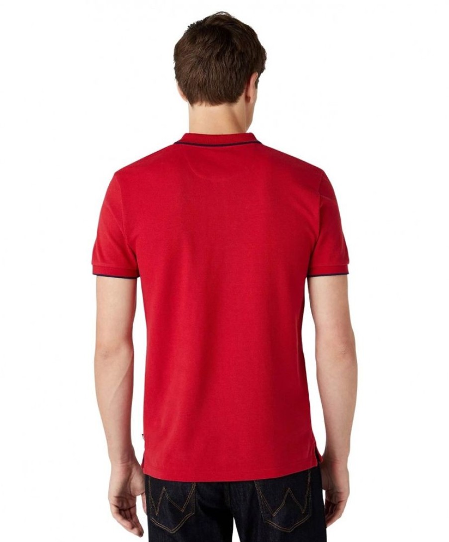 Herren Wrangler Shirts | Wrangler Shirt Pique Polo In Rot Mit Kleinem Logo