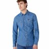 Herren Wrangler Hemden | Wrangler Jeanshemd Western Shirt In Blauem Mid Stone