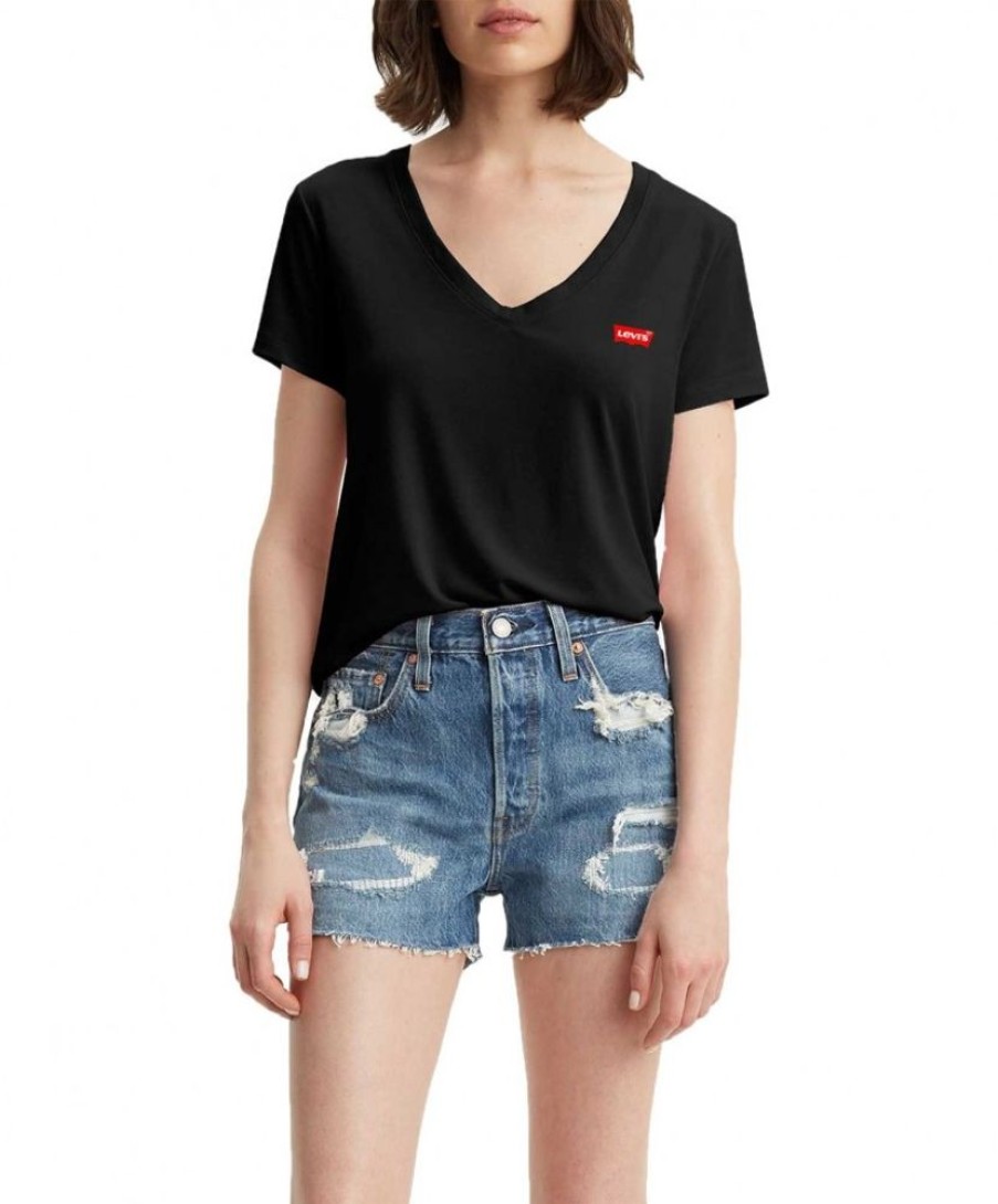 Damen Levis Shirts | Levi'S Damen T-Shirt Perfect V-Neck Tee In Schwarz