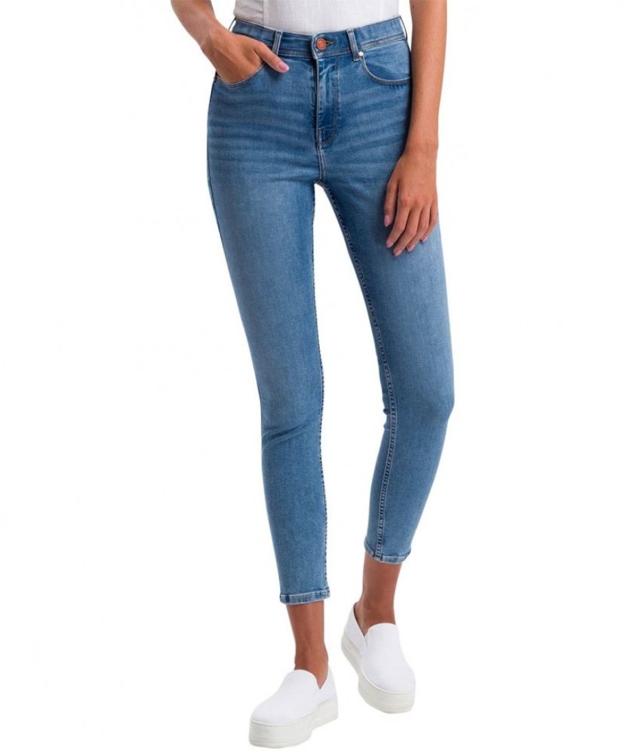 Damen Cross Skinny | Cross Jeans Mit Hohem Bund Judy In Mittelblau Mit Ankle Lange