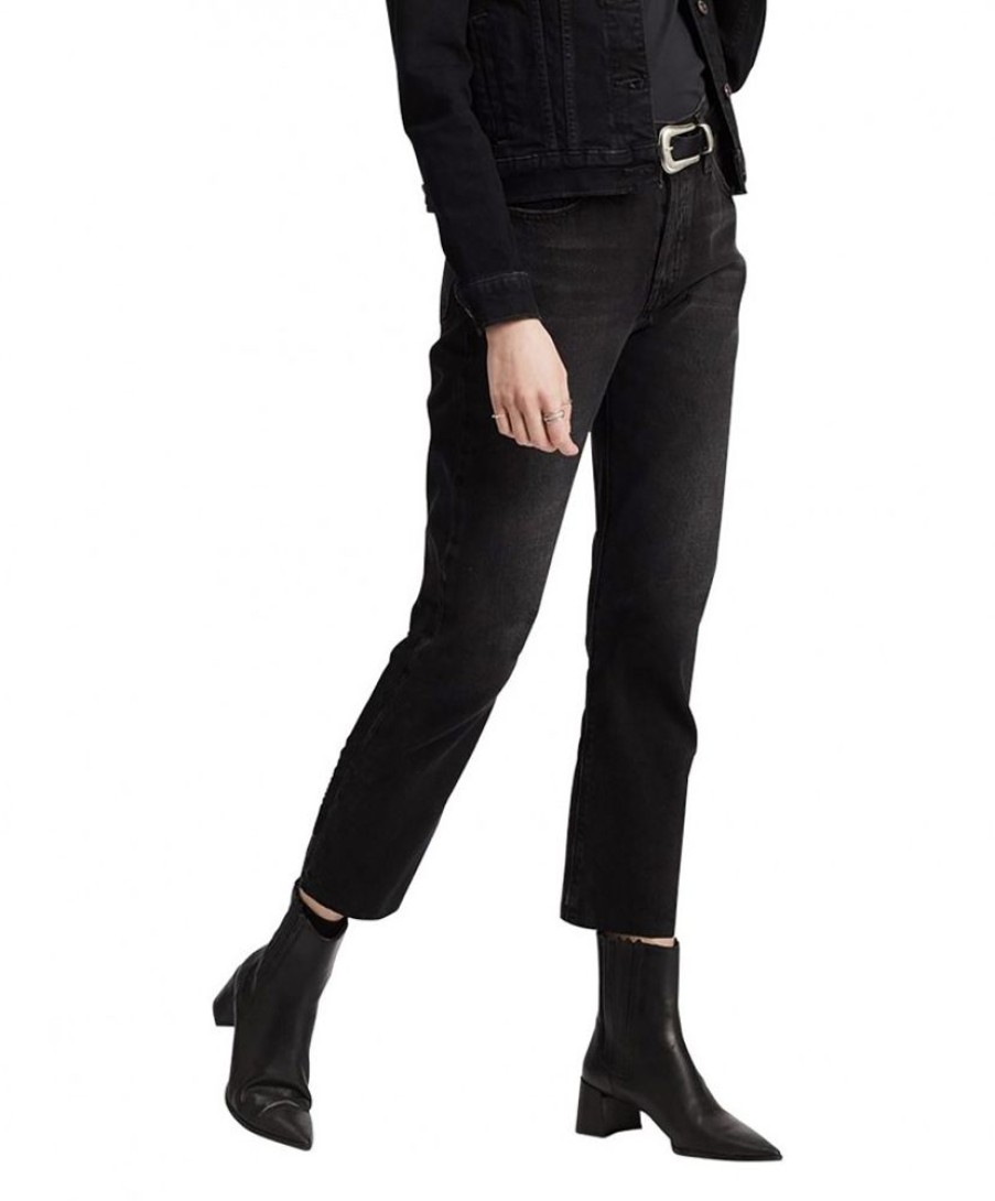 Damen Levis Regular | Levi'S 501 Crop Jeans Mit Hoher Taille In Black Sprout