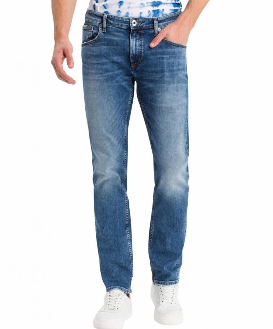 Herren Cross Slim Fit | Cross Herren Jeans Slim Fit Damien In Blue Used Optik