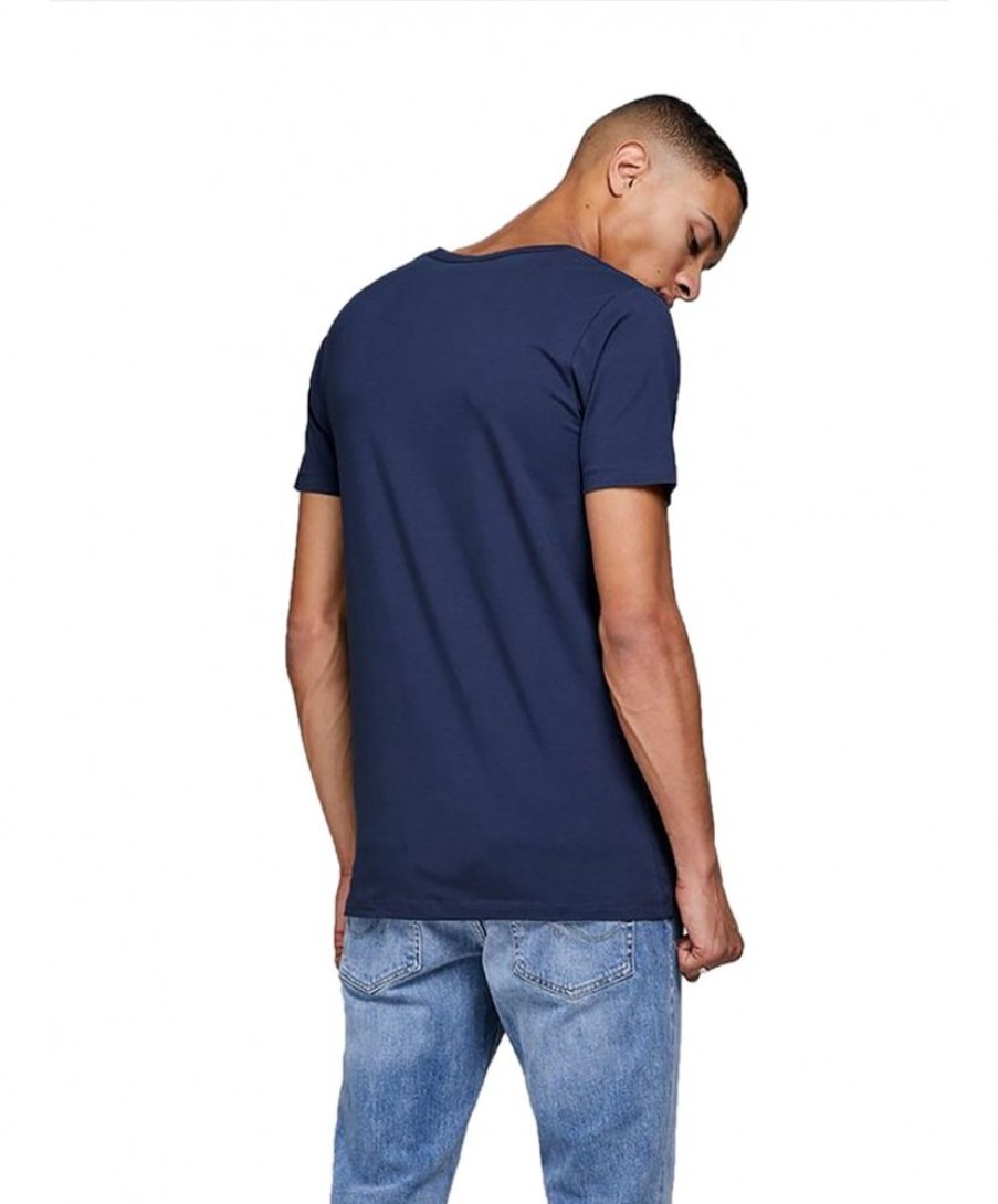 Herren Jack & Jones Shirts | Jack & Jones T-Shirt Basic V-Neck In Blauem Navy