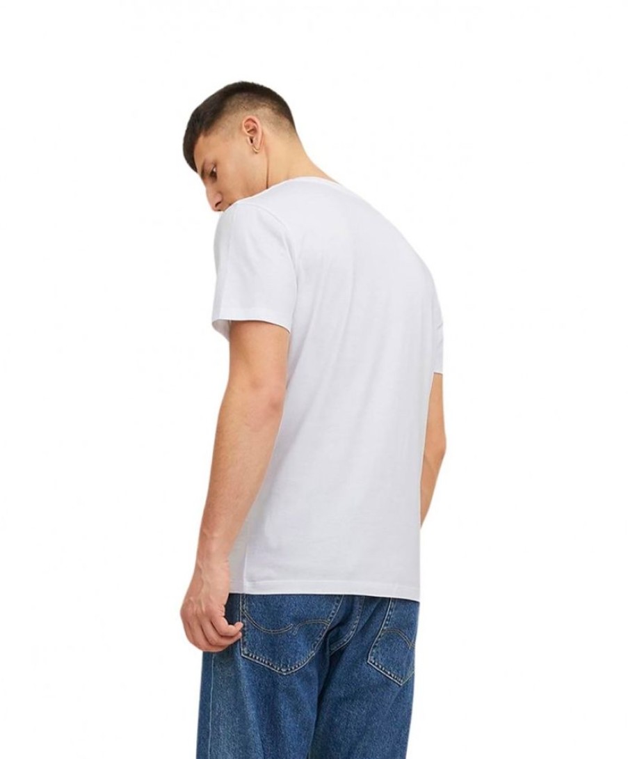 Herren Jack & Jones Shirts | Jack & Jones T-Shirt Corp Mit Front-Print In Weis