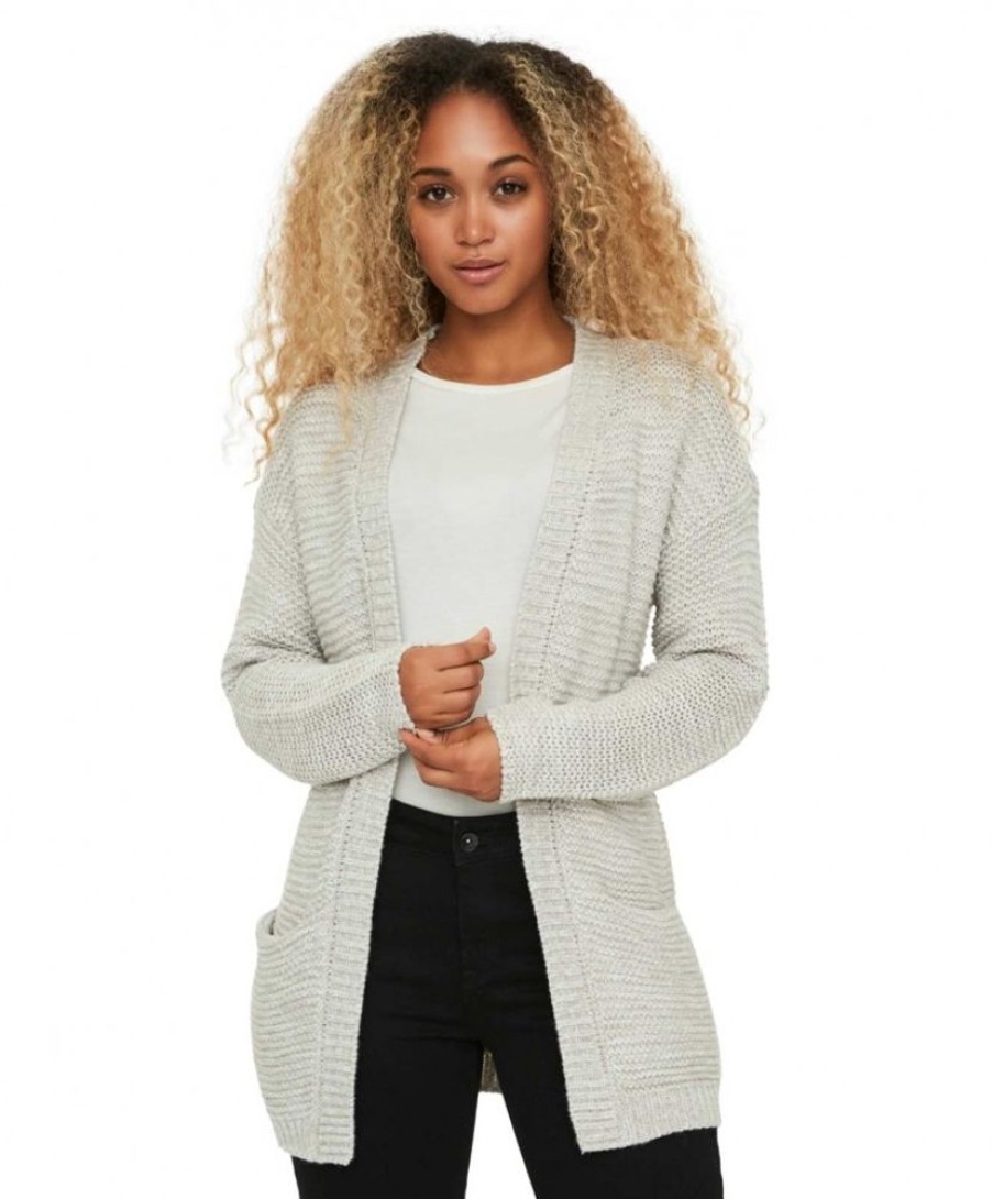 Damen Vero Moda Jacken | Vero Moda Lange Strickjacke Im Grauem Cardigan Stil