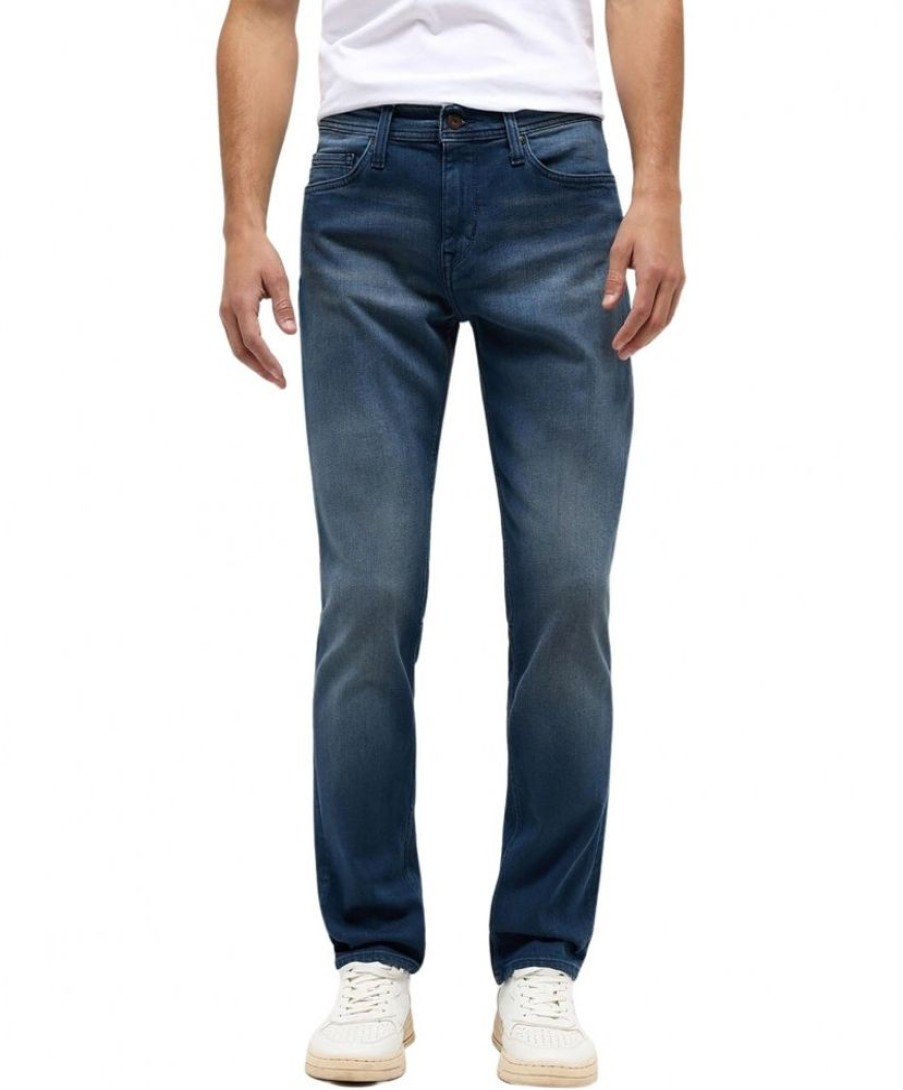 Herren Mustang Stretch Jeans | Mustang Vegas Jeans Slim Fit In Mittelblauer Waschung