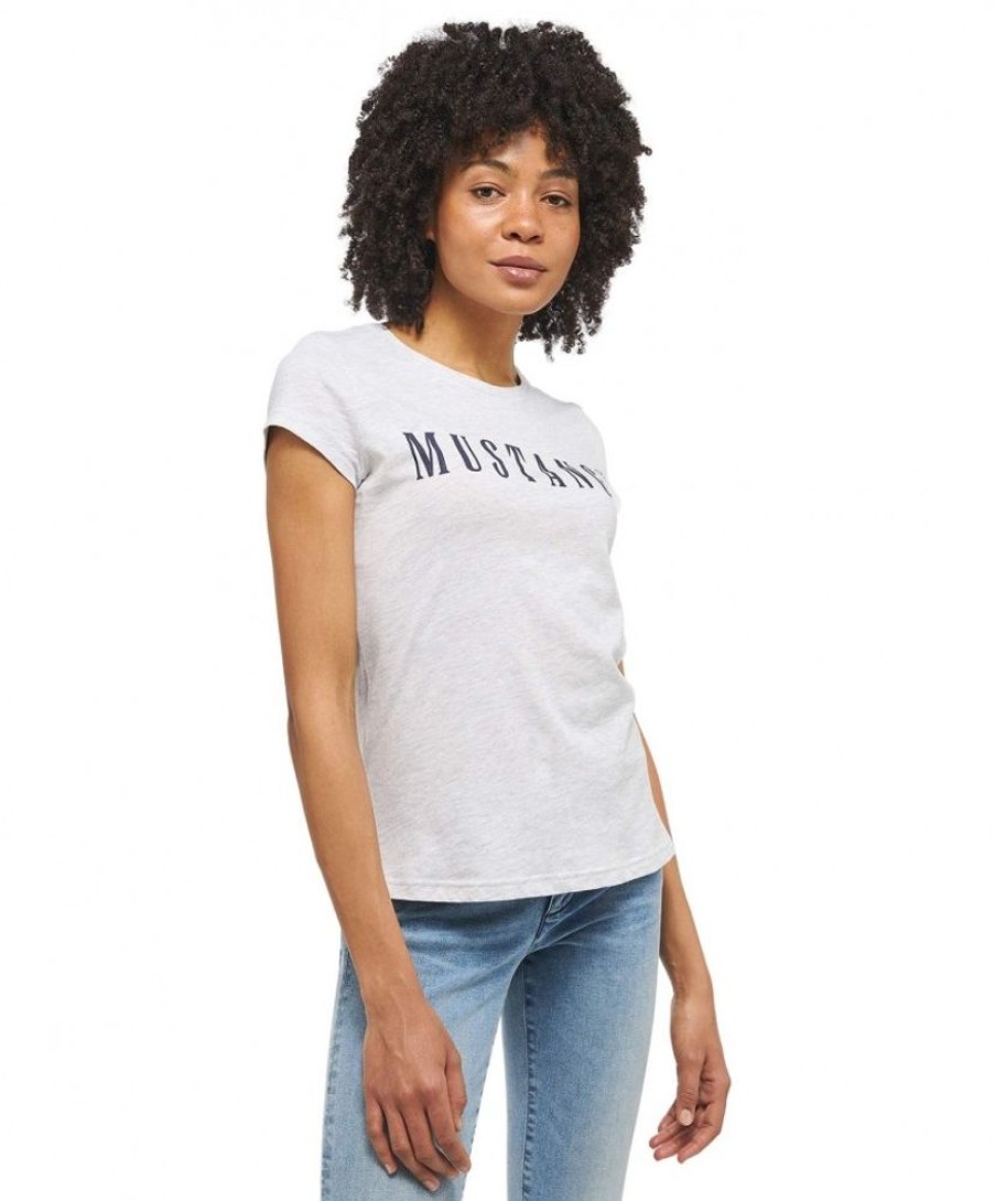 Damen Mustang Shirts | Mustang T-Shirt Mit Label-Print Alina C In Hellgrau