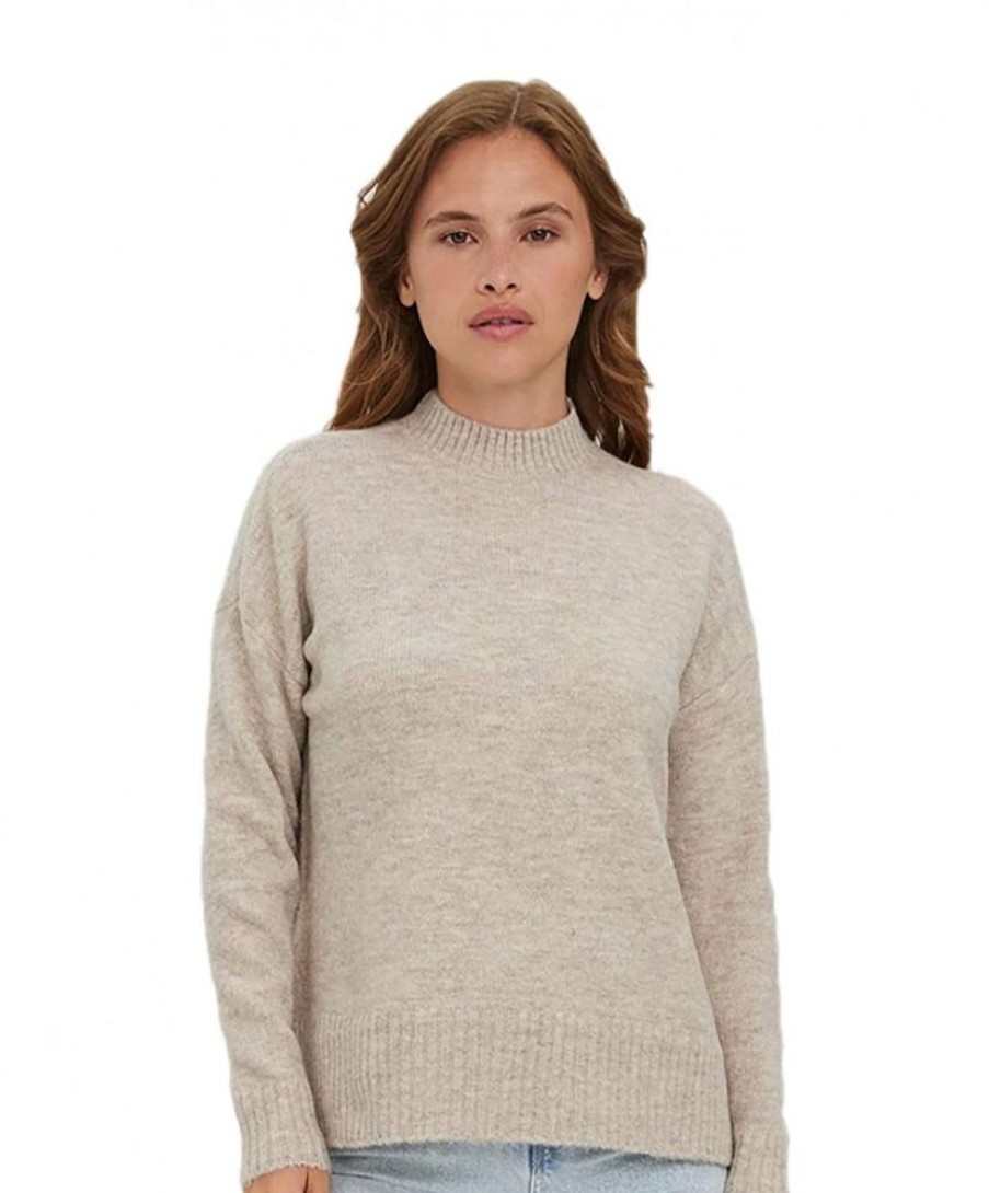 Damen Vero Moda Pullover | Vero Moda Strickpullover Lefile In Beige Mit Stehkragen