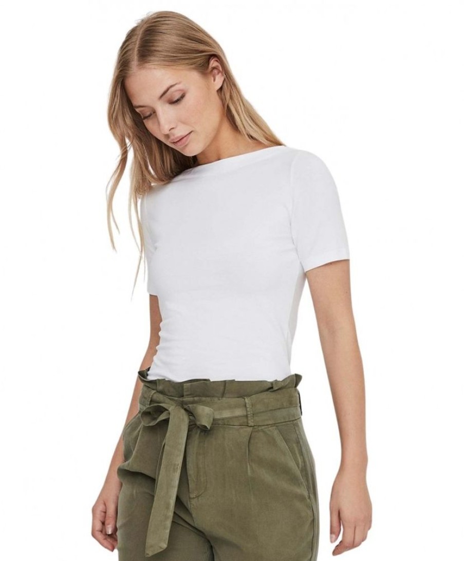 Damen Vero Moda Shirts | Vero Moda T-Shirt Panda Mit U-Boot-Ausschnitt In Weis