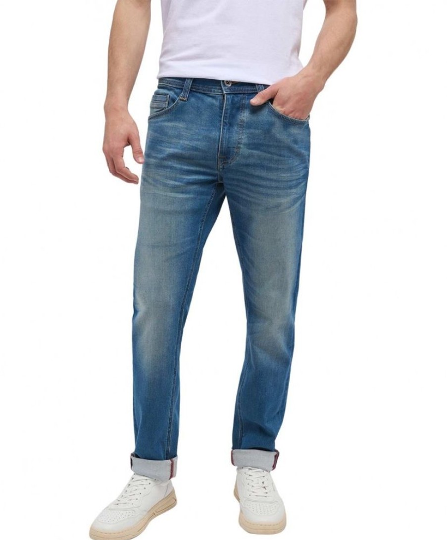 Herren Mustang Tapered | Mustang Oregon Slim K Jeans In Mittelblauer Uesd-Waschung