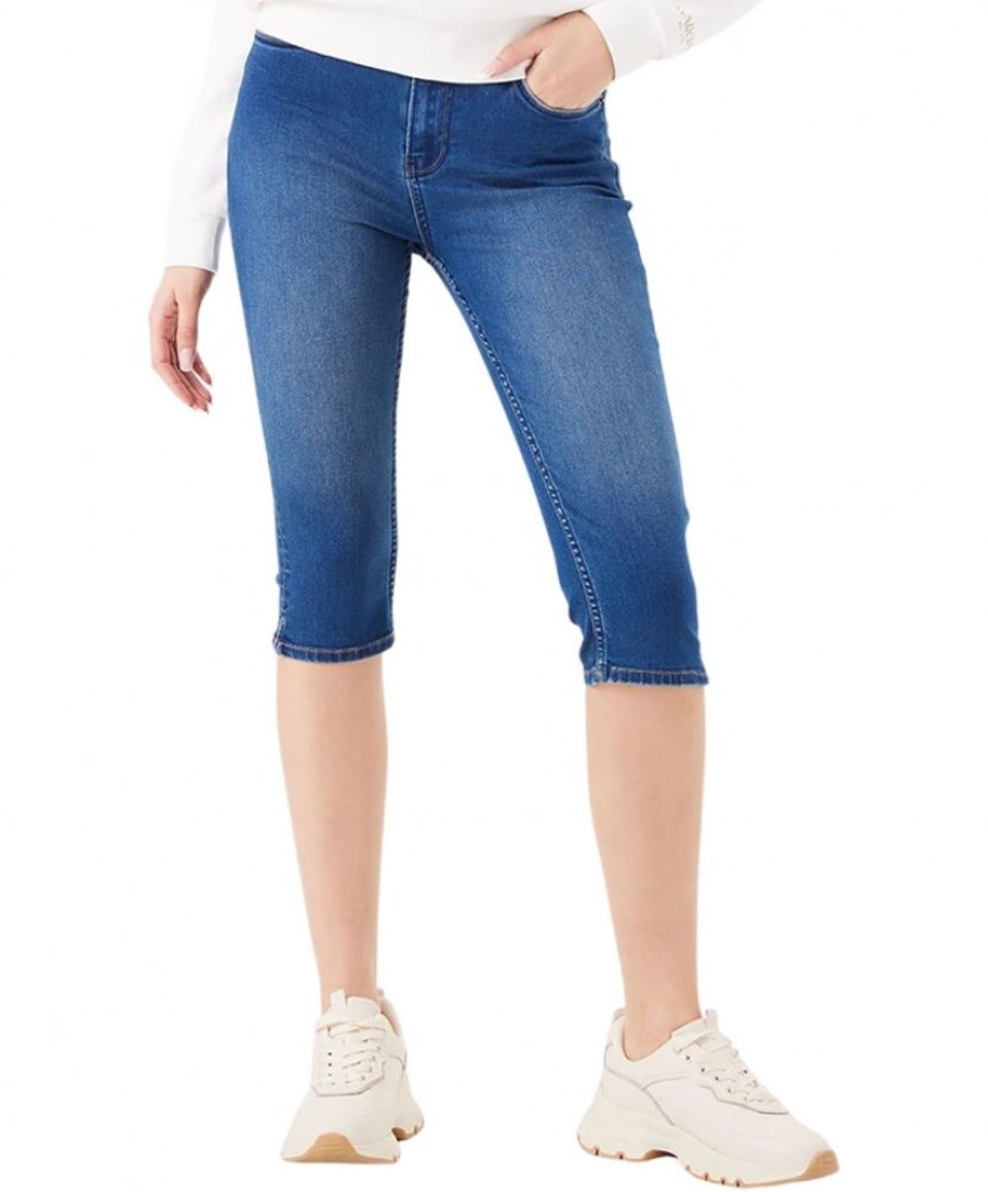 Damen Garcia Shorts | Garcia Celia 277 Capri Jeans In Mittelblauer Dark Used