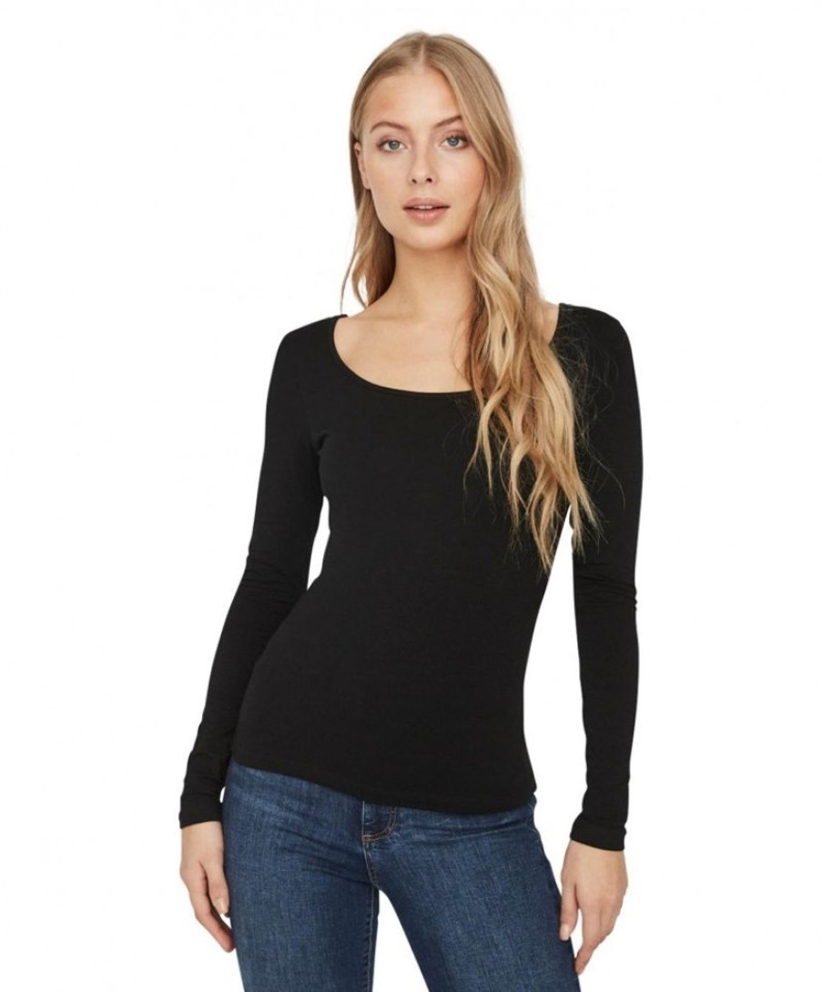 Damen Vero Moda Shirts | Vero Moda Basic Langarmshirt Maxi In Schwarz