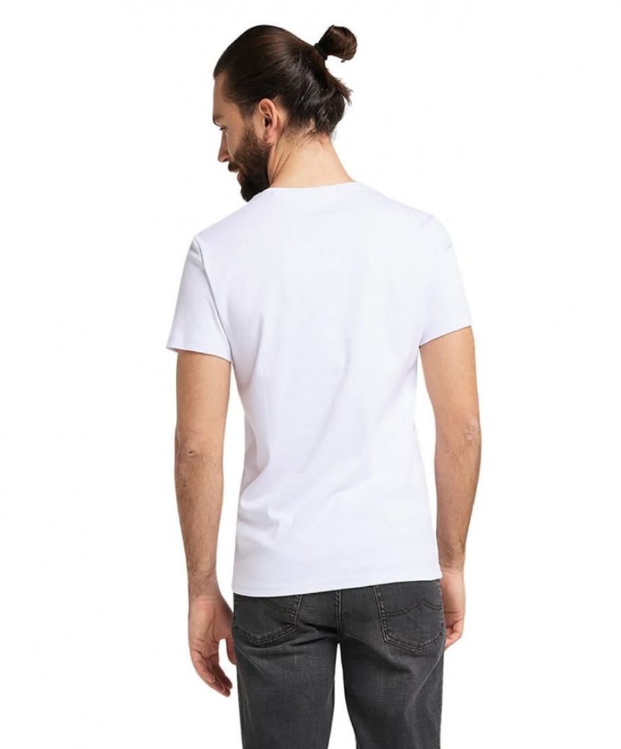 Herren Mustang Shirts | Mustang Herren Basic T-Shirt Mit Rundhals In Weis