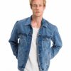 Herren Cross Jacken | Cross Jeansjacke Regular Fit In Mittelblauer Used-Optik