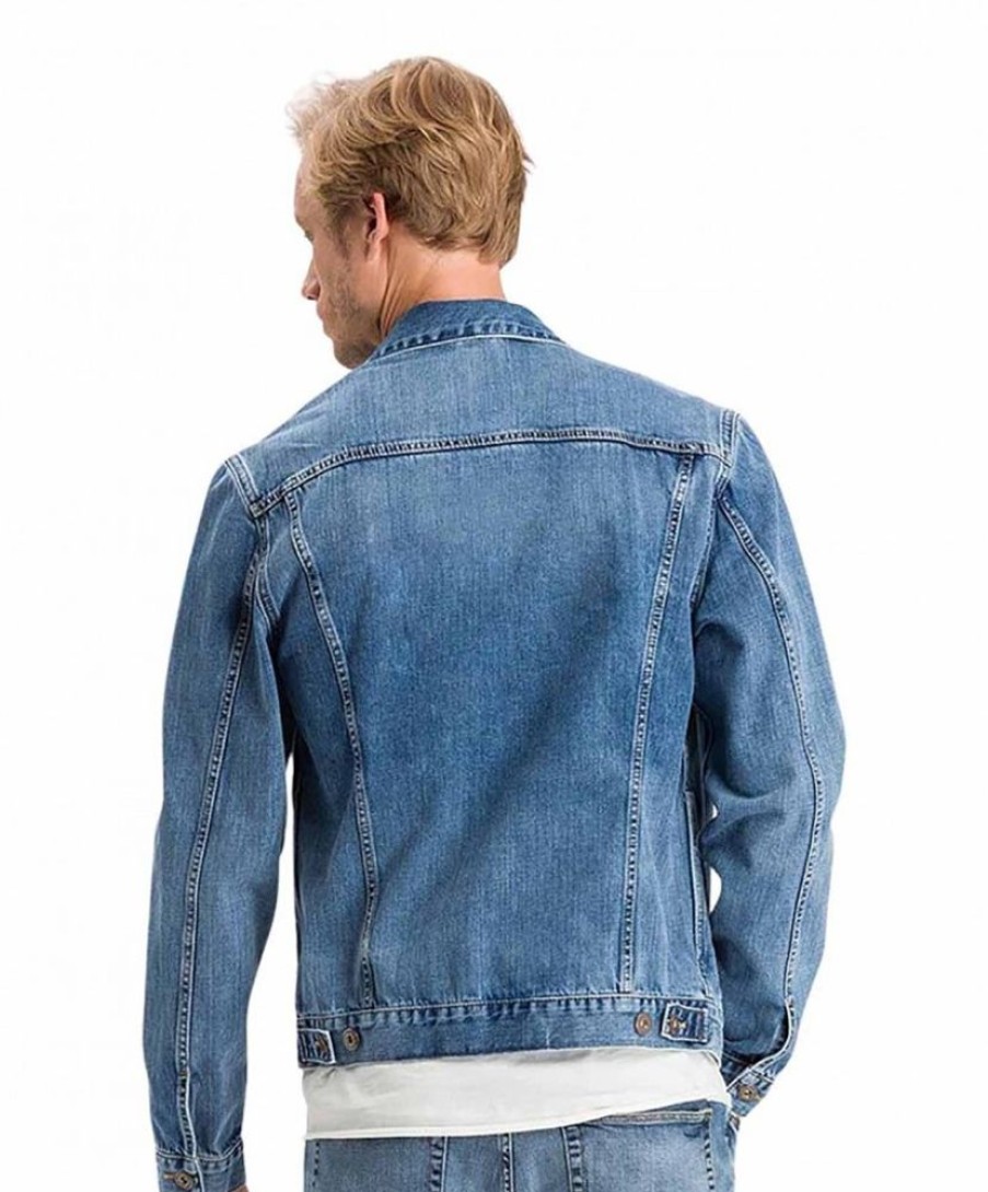 Herren Cross Jacken | Cross Jeansjacke Regular Fit In Mittelblauer Used-Optik