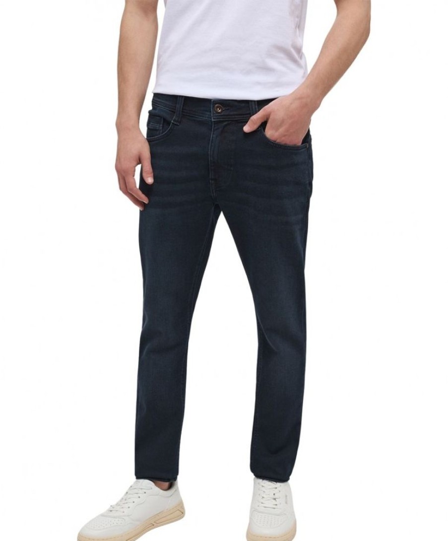 Herren Mustang Tapered | Mustang Oregon Slim Fit Jeans In Dunkelblau Mit Used-Effekten