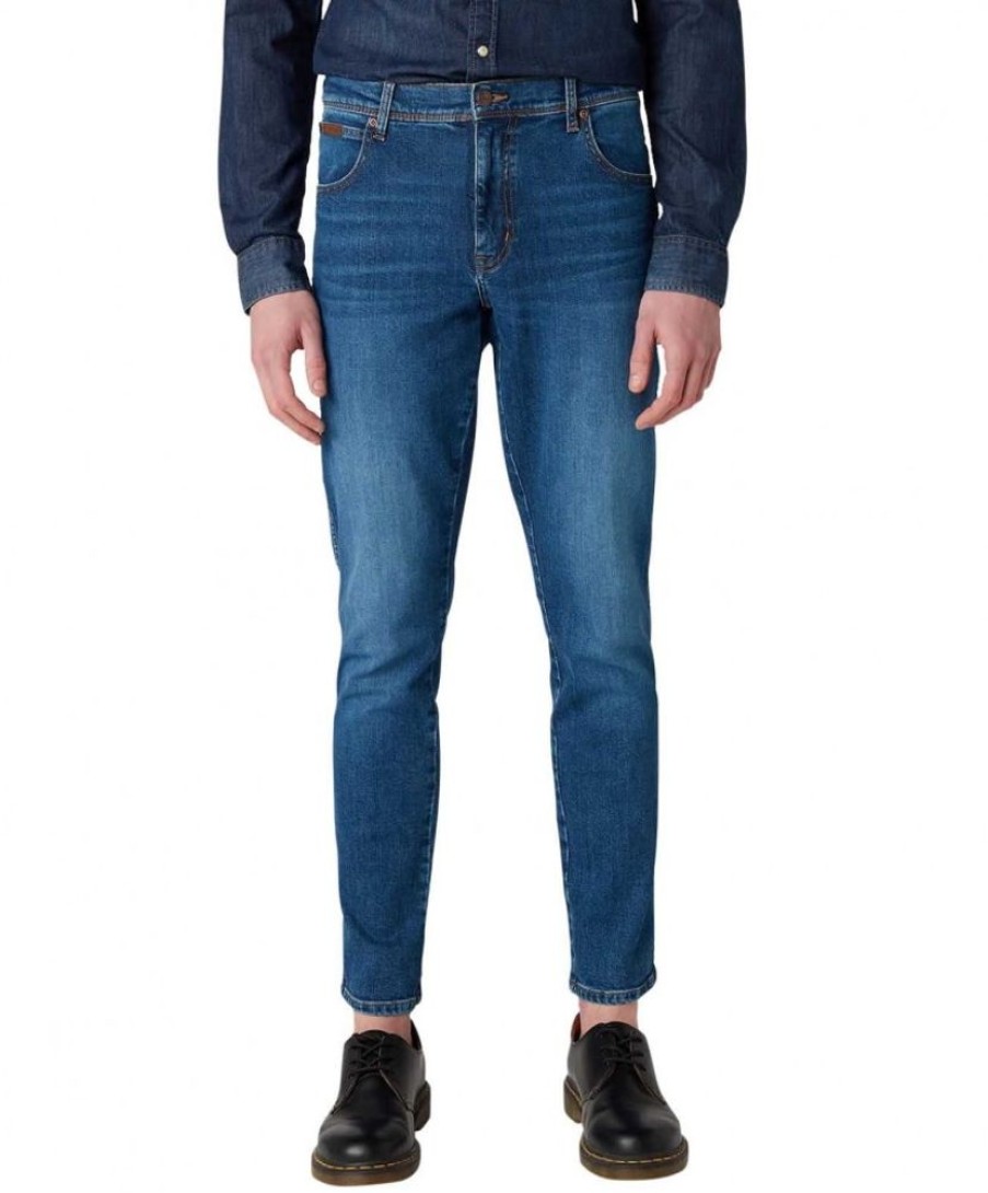 Herren Wrangler Straight Leg | Wrangler Herren Jeans Texas Slim In Blauem Game On