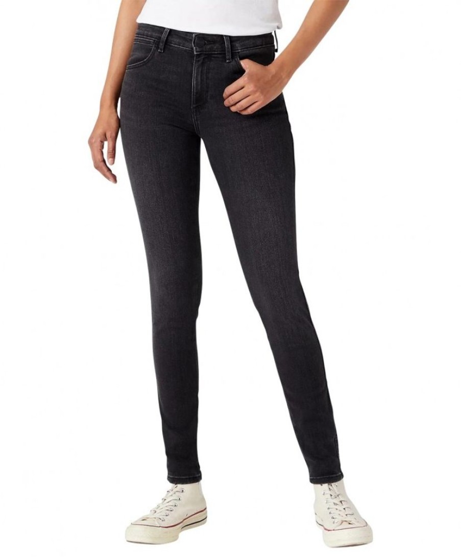 Damen Wrangler Skinny | Wrangler Jeans Skinny Fit In Schwarzem Soft Nights Denim