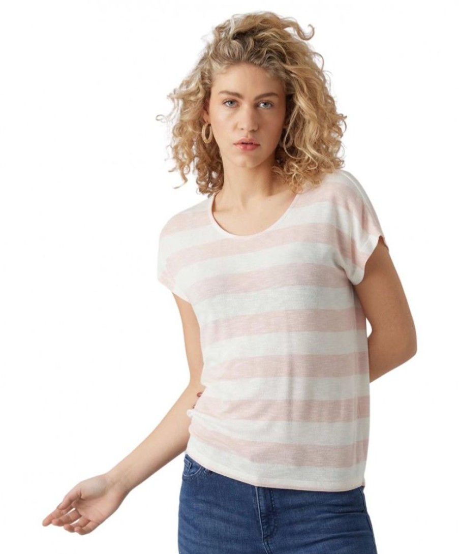 Damen Vero Moda Shirts | Vero Moda T-Shirt Wide Stripe Mit Rundhals In Streifenoptik